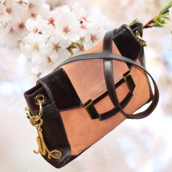 Milly Paige Two Tone Cognac Suede And Chocolate Leather Shoulder Bag - Picture 1 of 11